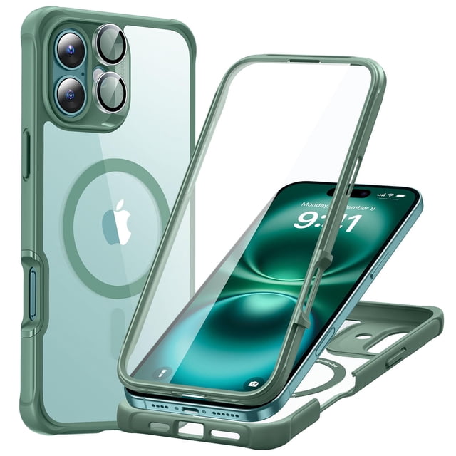 Funda ESR para iPhone 16 Plus con cristal templado verde transparente