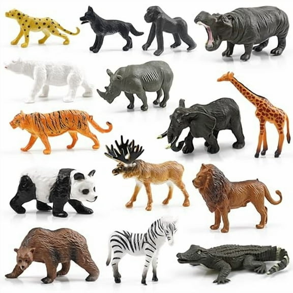 15 Wild Animal Figurines for Kids,Plastic Safari Animal Toys Tiny Portable Jungle Creature Figures Playset Montessori Toys Educational Game for Homeschool Preschool Toddler Kids