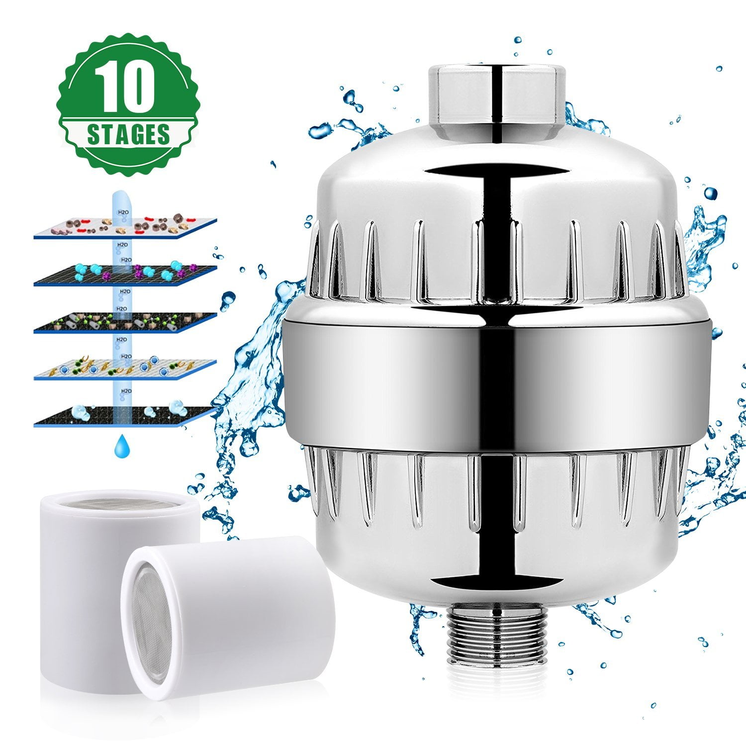 10 Stages Professional Shower Head Water Filter, 2 Cartridges Included