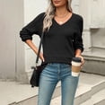 thumbnail image 5 of Long Sleeve Tops for Women Womens 2025 Fall Sweaters Casual Long Sleeve Ribbed Knit Pullover V Neck Lightweight Crochet Pullover Sweater Top Womens Tops Black XL, 5 of 7
