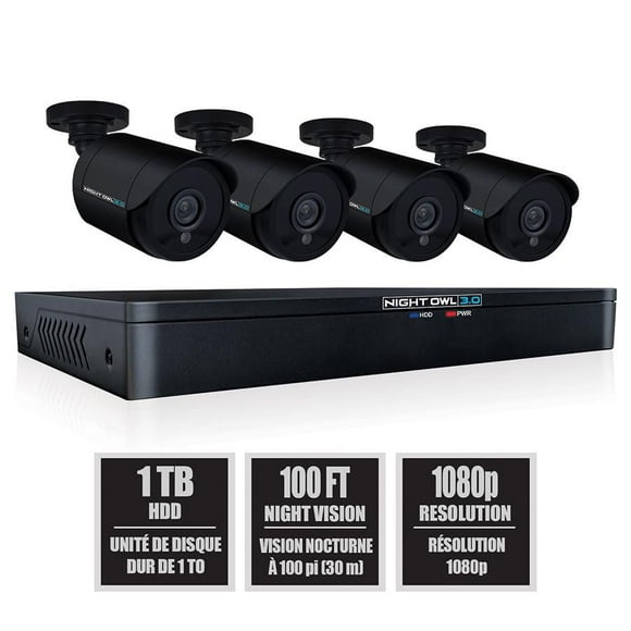 Night Owl 8 Channel 1080p 4 Wired 1080p Spotlight Cameras, Bluetooth DVR with 1TB Hard Drive
