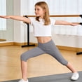 thumbnail image 5 of FRSASU Girl's Knee Length Capri Leggings with Pockets Yoga Workout Capris Pants Stretch for Running Casual Gray, 5 of 9
