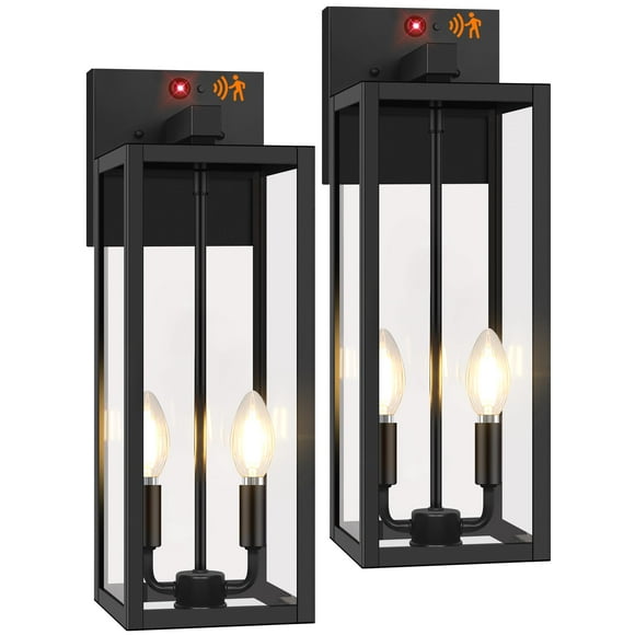 Lámpara de pared para exteriores BeSlowe con sensor de movimiento, 46 cm, 2 unidades, color negro