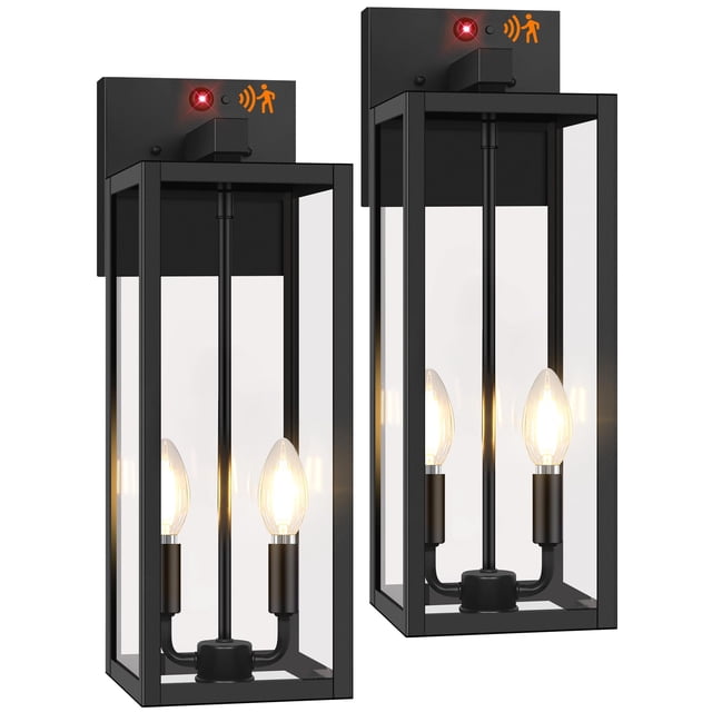 Lámpara de pared para exteriores BeSlowe con sensor de movimiento, 46 cm, 2 unidades, color negro