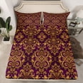 thumbnail image 2 of Homewish Vintage Baroque Floral Twin Sheet Sets,Damask Victorian Twin Fitted Sheet,Gold Purple Flat Sheet For Adults,Microfiber Bedroom Decor,3pcs, 2 of 7