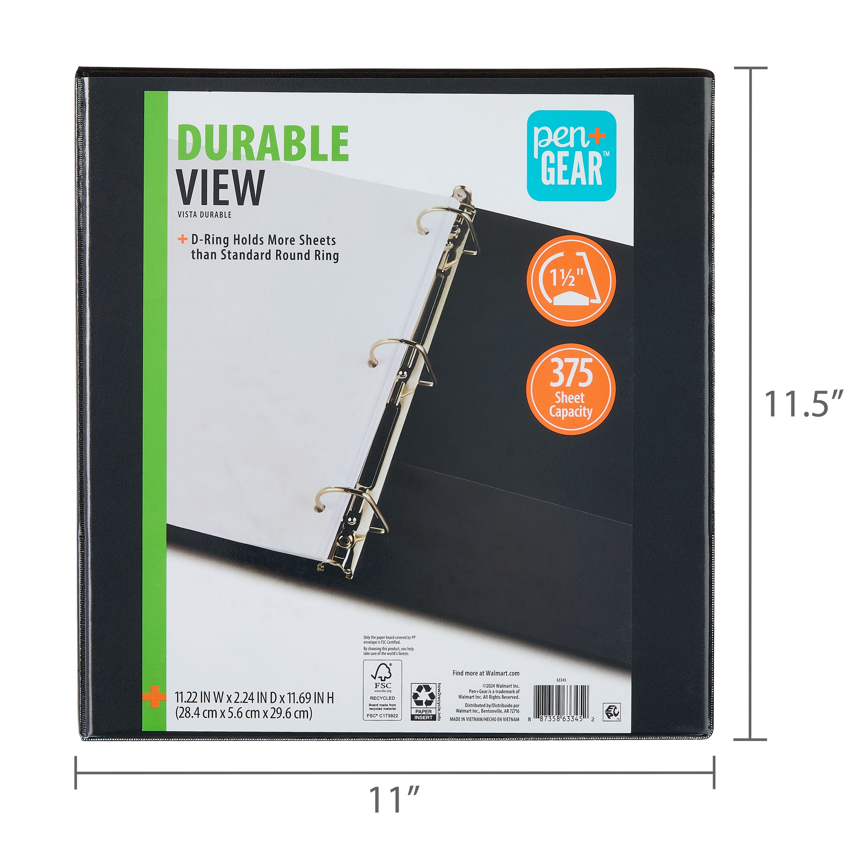 (2 pack) Pen+Gear Durable View Binder, 3-Ring, 1.5 in Slanted D-Rings, Black