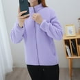 thumbnail image 4 of Wuxian Women Winter Plus Size Jacket Solid Long Sleeve Cozy Warm Thick Lined Coat Casual Loose Fit Basic Outwear Soft Flannel Shirt Top Cold Weather Casual Daily Wear,Light Purple,XXL, 4 of 5