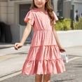thumbnail image 4 of Mqqzkk Girls Girly Dress Flower Dots Ruffle Short Sleeve Twirly Cute Dresses Tiered Smocked Dress 3-14 Years Old Midi Dress, 4 of 9