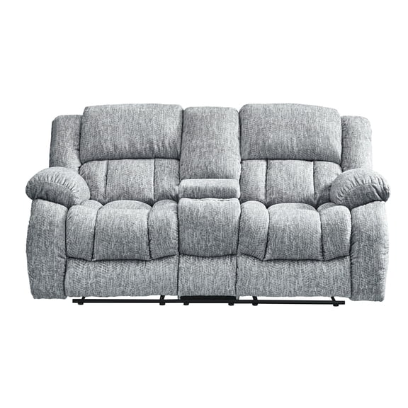 Global Furniture USA U250 Grey Console Reclining Loveseat with Cup Holders, Modern 2-Seater Recliner Sofa, Polyester Upholstery