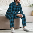 thumbnail image 7 of Honeii Blue Black Plaid Pattern Mens Pajamas Set,2pcs Men's Lounge Long Sleeve Sleep Shirt and Pajama Bottoms Sleepwear Set,Mens Pjs Sets-X-Large, 7 of 7
