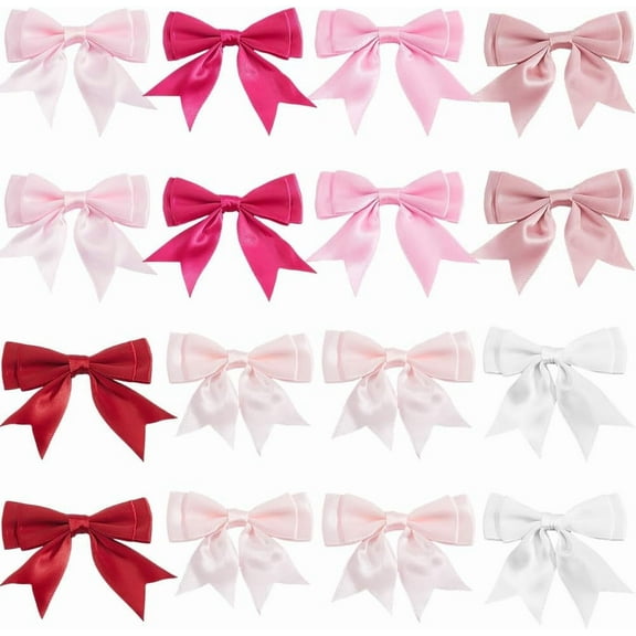 40Pcs 8 Colors Pink Coquette Bows Decor Cream Color Ribbon Bows Aesthetic Polyester Small Bowknot Assorted Appliques Ornaments Accessories