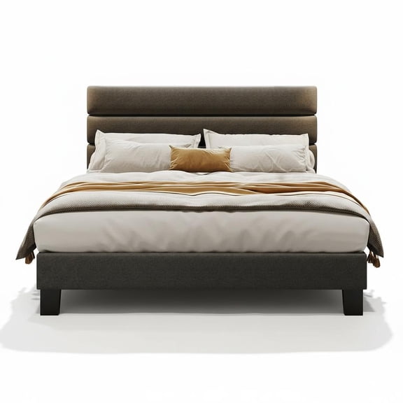 Modern Platform Bed Frame – Adjustable Linen Headboard, Heavy-Duty Wooden Slats, No Box Spring Needed, Noise-Free Design