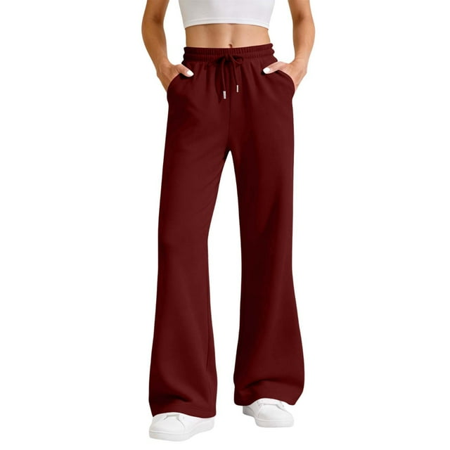 Amzcrzy Pantalones de Sudadera para Mujer de Pierna Ancha Suaves - Pantalones Casuales de Cintura Alta con Cordón Elástico, Color Sólido Clásico, con Bolsillos y Corte Acampanado, Tallas S-2XL Rojo