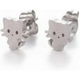 thumbnail image 1 of 6 pares de pendientes de gatito de acero inoxidable 304 con decoración de tuercas para orejas y parte trasera de pendiente. Adorno para pendientes de gato., 1 of 3