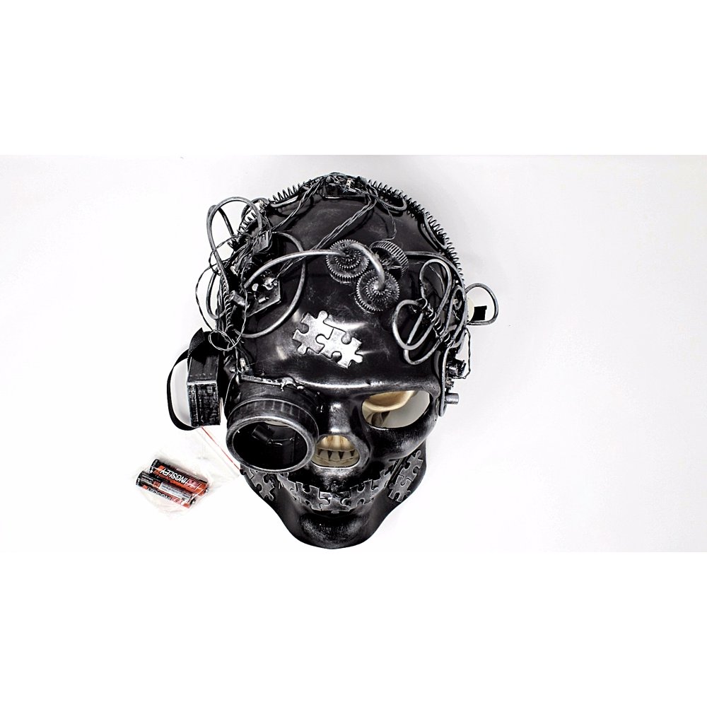 LED Light Up Steampunk Mask Mechanical Full Skull Face Mask Gears and Goggle Costume Cosplay