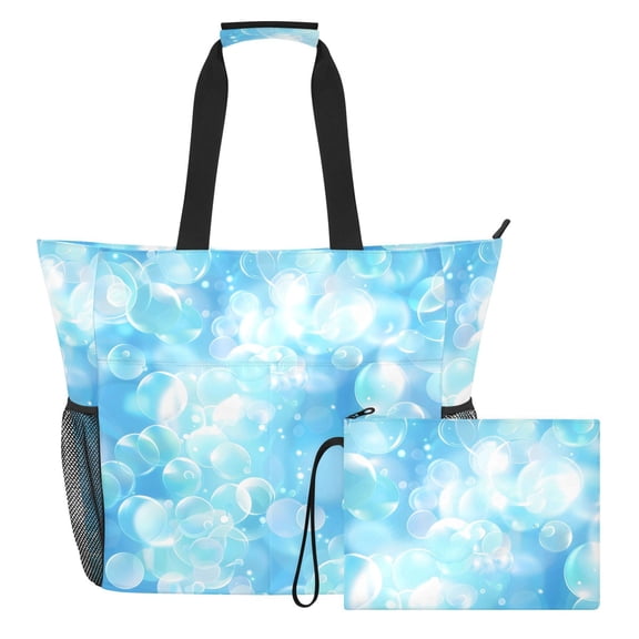 Transparent Bubbles Beach Bag Travel Tote Bag Reusable Shopping Bag Gym Bag with Wet Pocket Waterproof