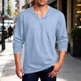 thumbnail image 2 of DYTTDG Men's Notched V-Neck Long Sleeve T-Shirt | Solid Color Loose Fit Casual Breathable Pullover for Daily and Workout, Lightweight Knit Athletic Top, 2 of 7