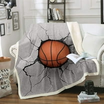Boys Basketball Sherpa Blanket for Sofa Couch Men Sports Theme Fleece Blanket 3D Ball Pattern Plush Throw Blanket Basketball with Gray Broken Wall Fuzzy Blanket Room Decor Twin 60"x80"