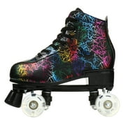 EONROACOO Womens Girls Boys Black Roller Skates Adult Light up Quad Skates(Women 7/Men 6)