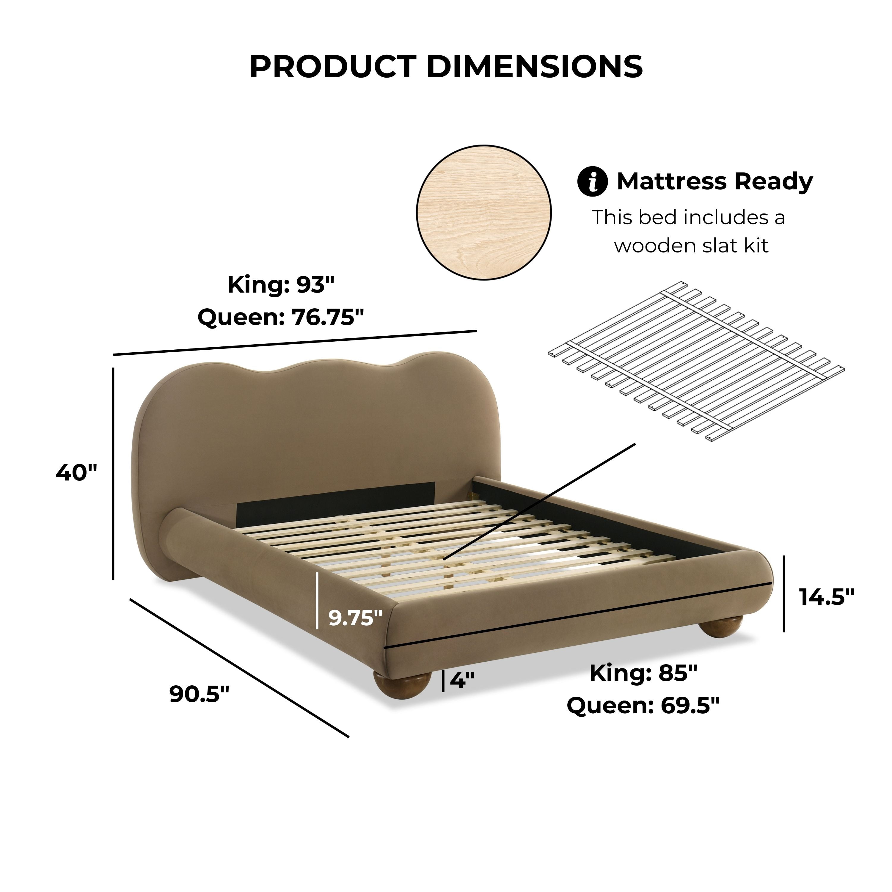 Furniture of America Morano Modern Velvet Queen Camel Headboard Platform Bed, Brown