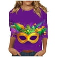 thumbnail image 2 of Jsaierl Mardi Gras Clothings for Women 3/4 Sleeve Mask Graphic Blouse Carnival Themed Tees Party 3D Print Tops Funny Gifts Parade Tshirt, 2 of 5