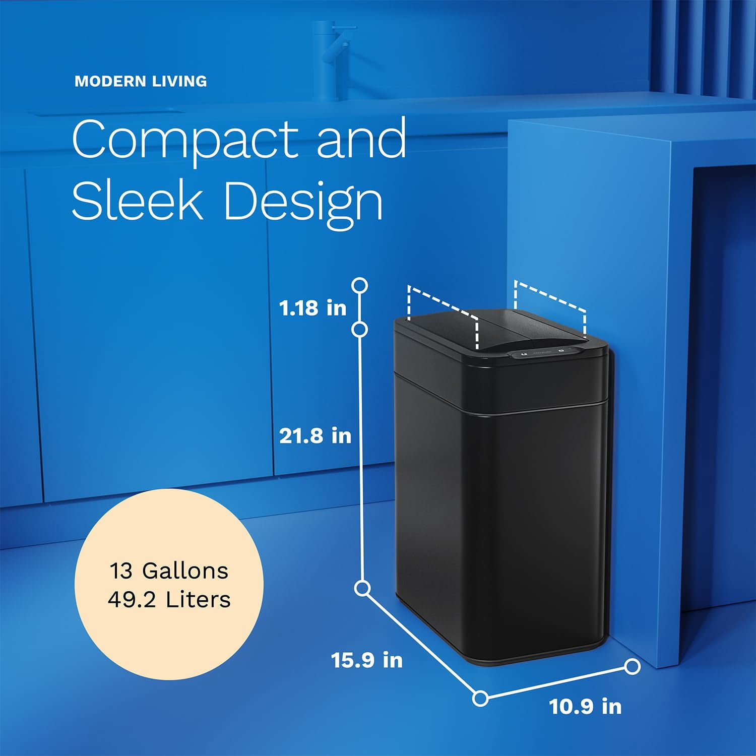 hOmeLabs Robust 13 Gallon Sensor Trash Can, Retractable Butterfly Lid, Batteries Included, Maximizing Space, Easy to Clean, Battery-Powered - Matte Black