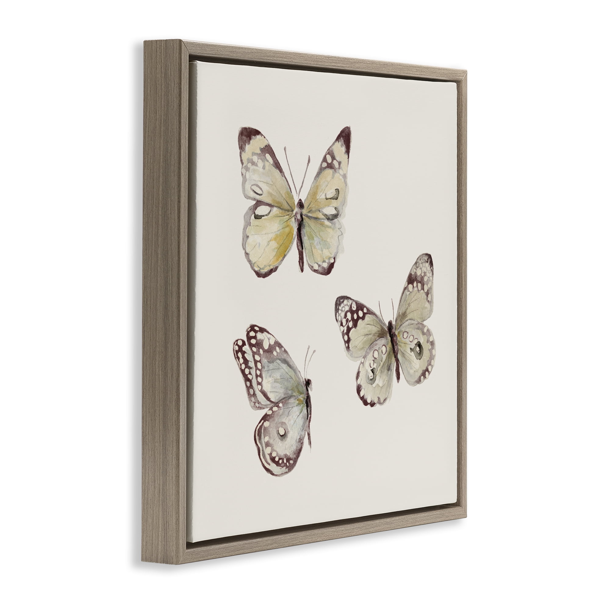 Stupell Industries Delicate Butterflies on Beige Brown Framed Floater Canvas Wall Art, design by Patricia Pinto