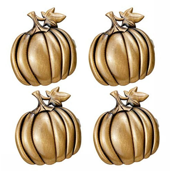 Fennco Styles Harvest Pumpkin Metal Napkin Rings Set of 4 - Bronze Napkin Holders for Home Décor, Thanksgiving, Halloween, Dining Table and Special Events …