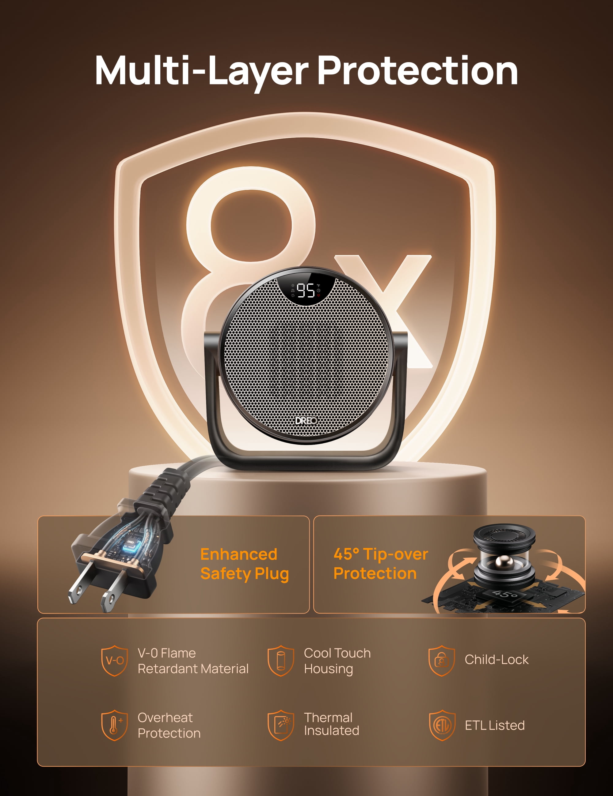 DREO Circular Space Heater with 60° Adjustable Tilt and ECO Mode