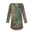 thumbnail image 5 of Xyxonk Shirts for Women V Neck Fashion Blouse Vintage Floral Print Button Down Fit Three Quarter Length T-Shirts Funny Graphic Holiday Shirt Womens Clothes Army Green 3XL, 5 of 5