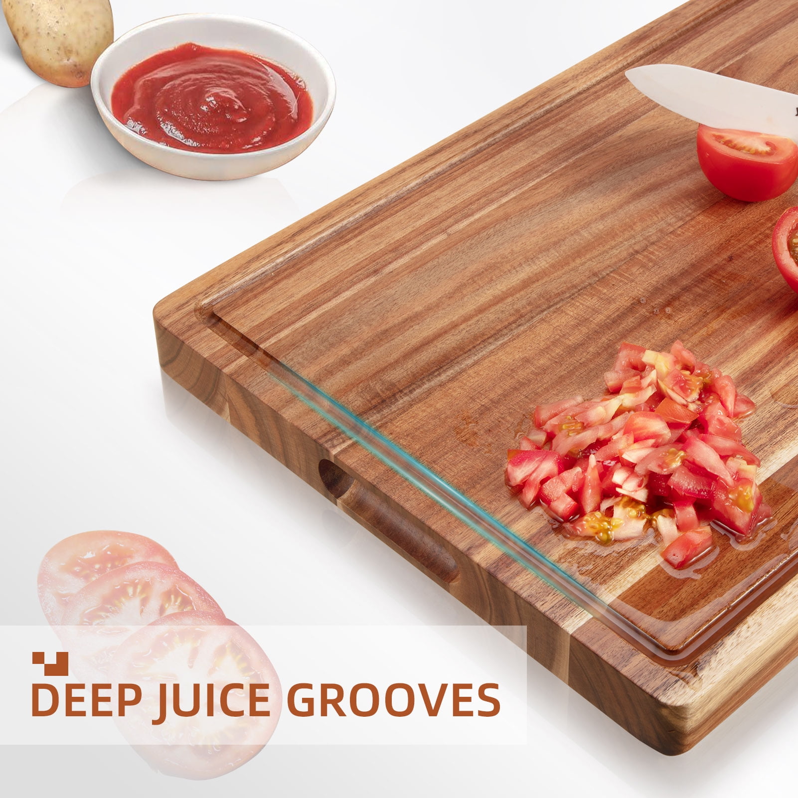 WuudCo Butcher Block Cutting Board | 18x24 Large Board for Meat Cutting,  Large Charcuterie Board, Teak Handmade Cutting Boards, Thick Best Wood