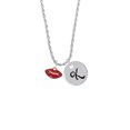 thumbnail image 2 of Delight Jewelry Goldtone Small Translucent Red Lips Silvertone Script Initial Disc - K - Charm Necklace, 20"+3", 2 of 4