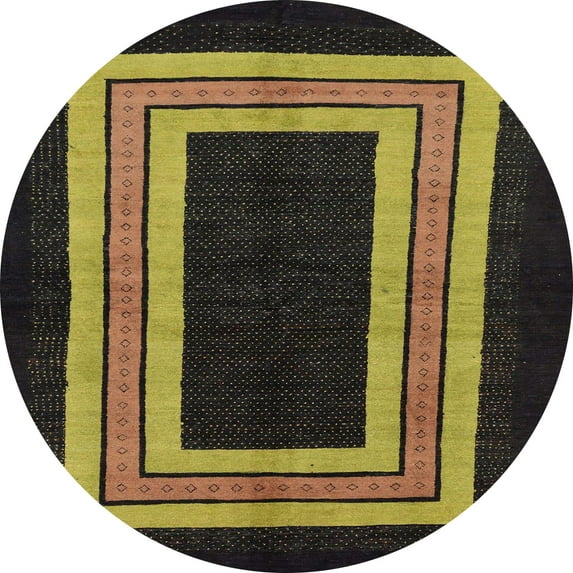 Ahgly Company Machine Washable Indoor Round Abstract Dark Golden Rod Brown Area Rugs, 4' Round