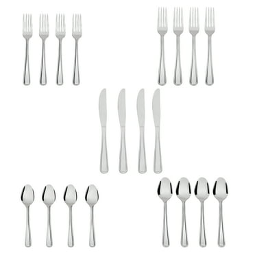 Mainstays Pearson 20 Piece Adult Stainless Steel Flatware Set, Silver, Service for 4