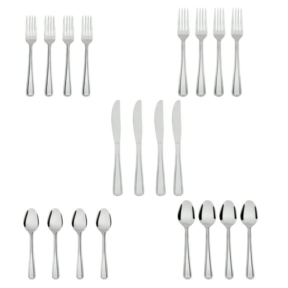 Mainstays Pearson 20 Piece Adult Stainless Steel Flatware Set, Silver, Service for 4