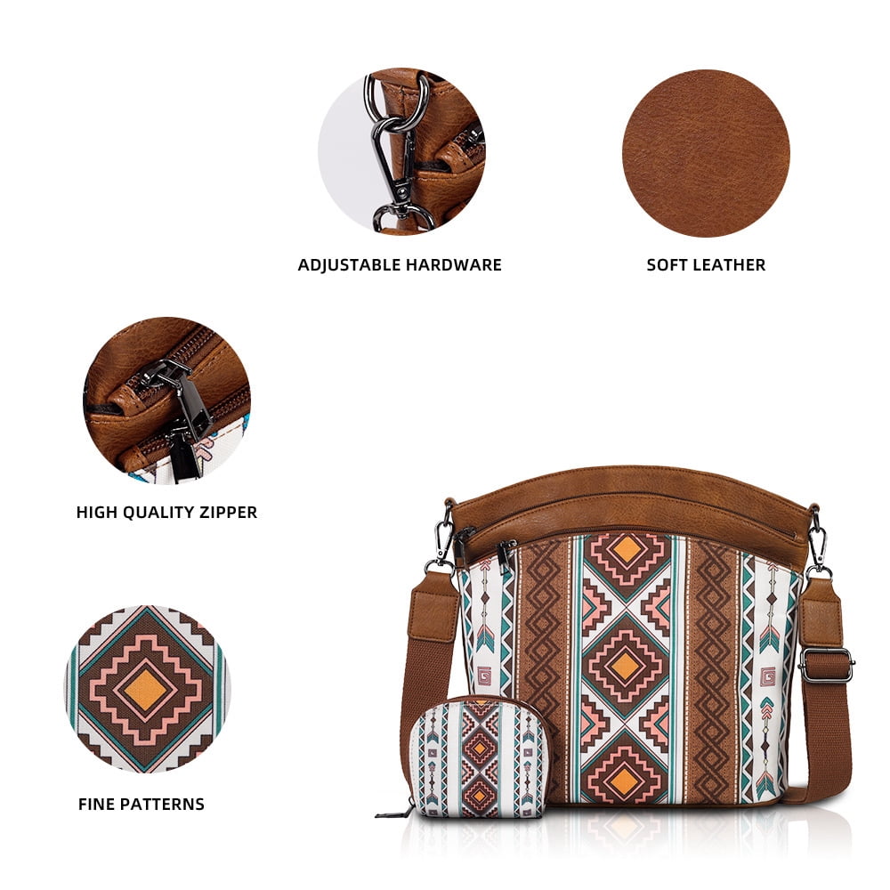 Boho Style Tote Bag For Women Water-Resistant Retro Canvas Shoulder Purses And Handbags With Clutch Purse