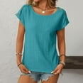thumbnail image 2 of CAIVO Women Blouses Dressy Casual Solid Color Jacquard Hollow Short Sleeved Tops O-Neck Stylish Shirts, 2 of 7