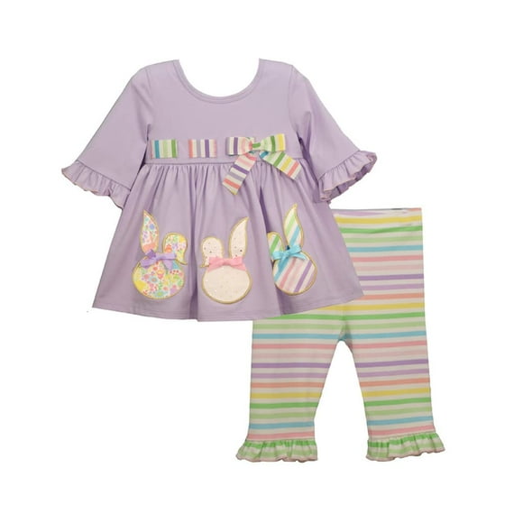Bonnie Jean Girl's Easter Outfit - Bunny Leggings Set for Baby, Toddler and Little Girls - Purple Stripe - 2T