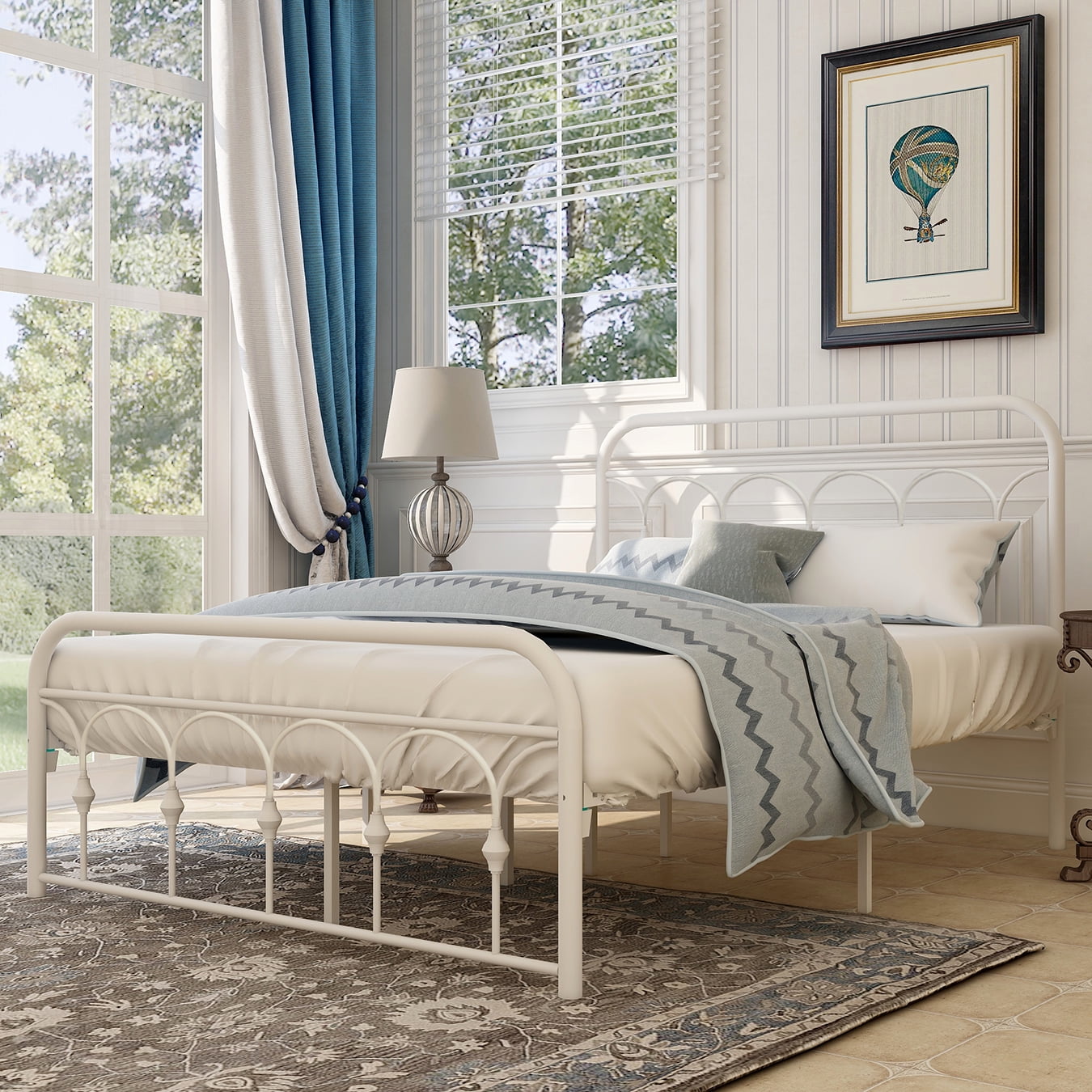 alazyhome Full Platform Metal Bed Frame, Easy Assembly, White