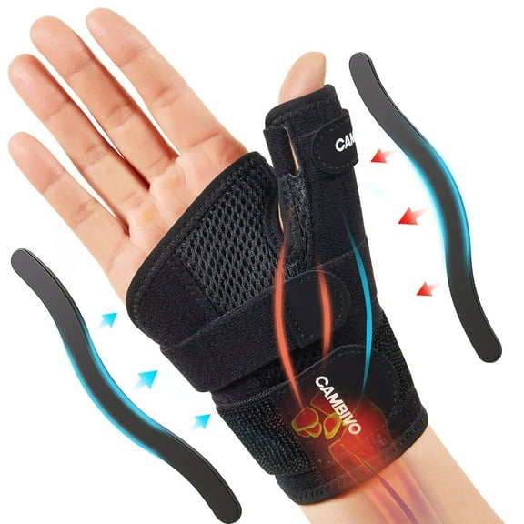 CAMBIVO Wrist Brace & Thumb Stabilizer Right Left Hand with Adjustable Straps, Wrist Support Splint for Arthritis, Tendonitis, Carpal Tunnel Pain Relief and Thumb Sprain Black S-XL