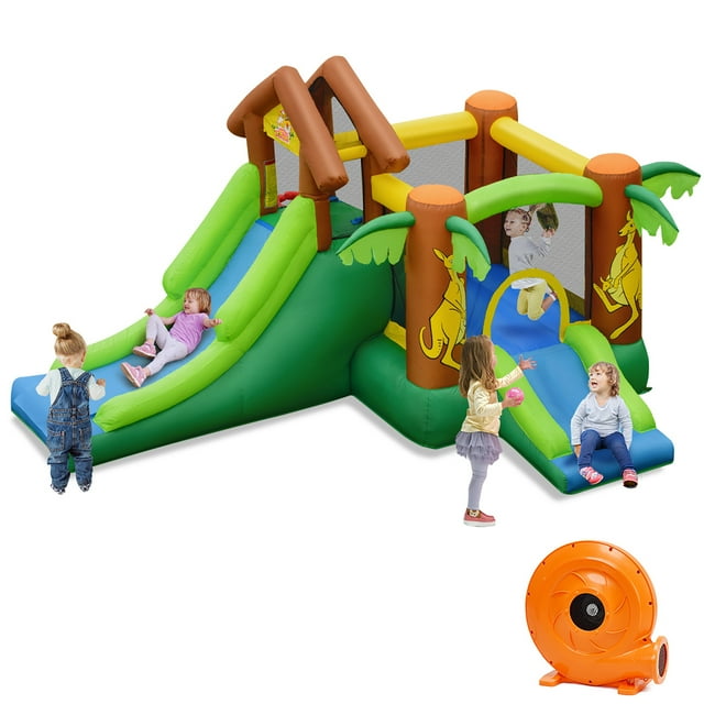 Costway Maison Gonflable de Jungle pour Enfants à Double Glissade, Château Sauteur