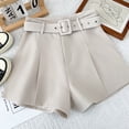 thumbnail image 3 of Qarigey Pantalones cortos casuales Ropa de mujer Pantalones sueltos Lavable Estilo simple Diseño elegante Ajustable Pierna ancha Traje de dama Prendas para la parte inferior del cuerpo Blanco L, 3 of 6