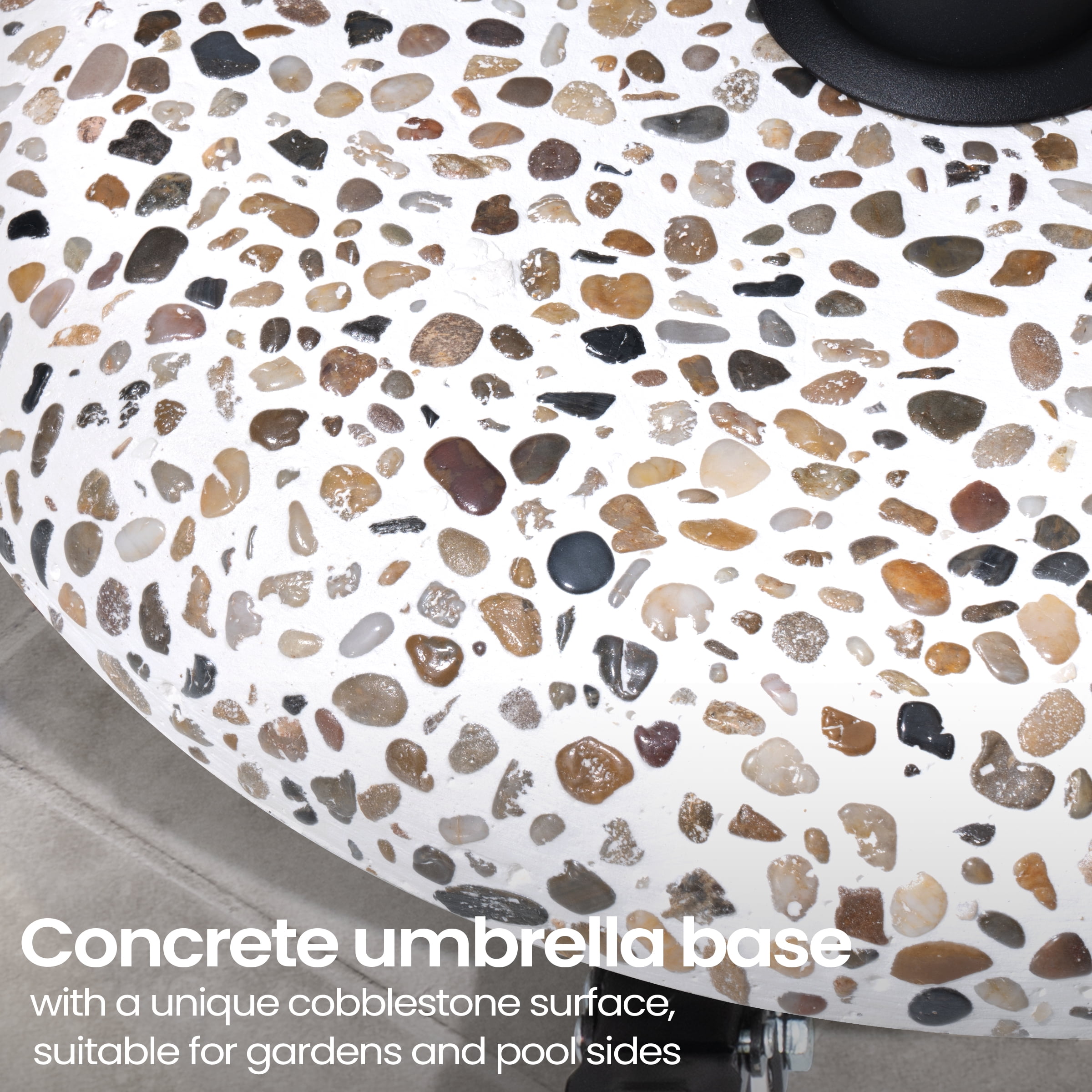 Pellebant Patio Umbrella Base, 45lbs Heavy Duty Table Umbrella Base, Round Cobble Cement Market Umbrella Stand for Outdoor, Deck, Lawn, Garden