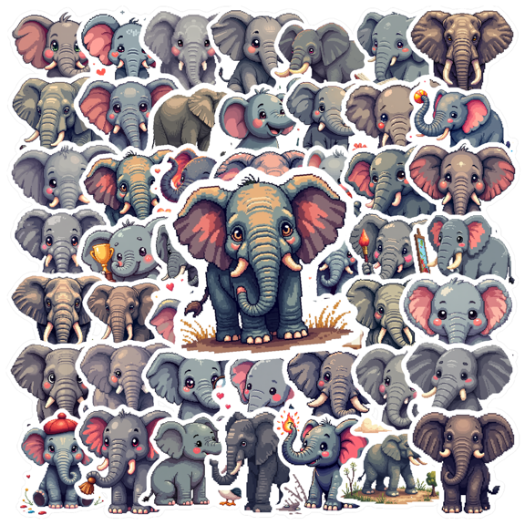 cartoon Elephant Theme Stickers, Waterproof Elephant Theme Sticker for Water Bottle Laptop Phone Cases Planner Skateboard Luggage Helmet Party Favor Decor, Ideal for Adults Teens Teacher Rewards