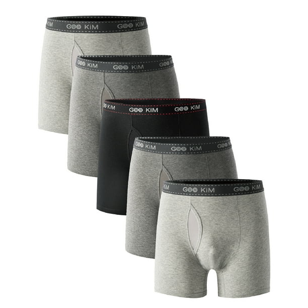 FixtureDisplays® 5PK Men's Soft Cotton Boxer Briefs Fly Front Underwear  Mesh Fly Pouch Size: L. Fit for waist size: 30 21818-L