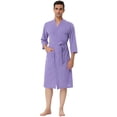 thumbnail image 1 of Lars Amadeus Albornoz tipo gofre para hombre, color sólido, ropa de dormir, mangas 3/4, kimono, bata de spa Púrpura XS, 1 of 5
