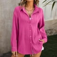 thumbnail image 2 of Lenpel Button down Shirts for Women Long Sleeve Textured Shackets Loose Tunic Tops Dressy Casual Collared Blouses(Hot Pink,Large), 2 of 7