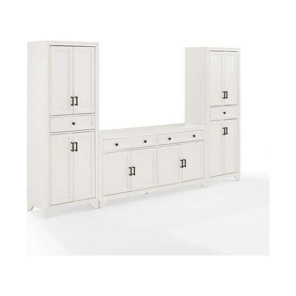HomeStock Contemporary Chic 3-Piece Entertainment Set with Sideboard and 2 Storage Cabinets, Distressed White, 15 x 108.5 x 67.75 inches, Cabinets and Shelved Storage, Modern Living Room Set