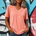 thumbnail image 2 of hoksml Women Heather V Neck Short Sleeve T Shirt Loose Curved Hem Basic Casual Tee for Summer Daily Beach, 2 of 6