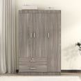 thumbnail image 3 of 3-Door Wardrobe Cabinet Closet  with 2 Drawers,Bedroom Organizer, Wood Grain Effect in Gray, 3 of 7